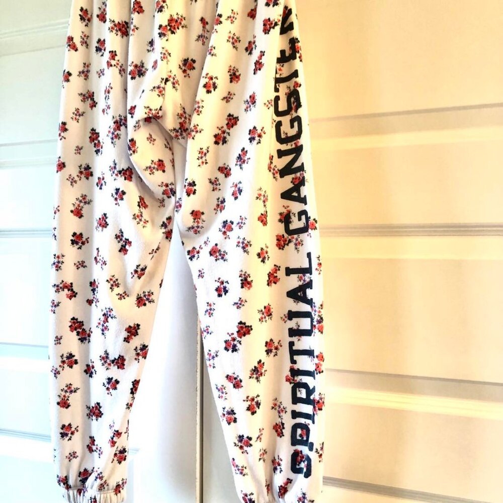 SPIRITUAL GANGSTER Perfect SG Varsity Logo Ditsy Floral Jogger Sweat Pant M NWOT - Picture 6 of 9